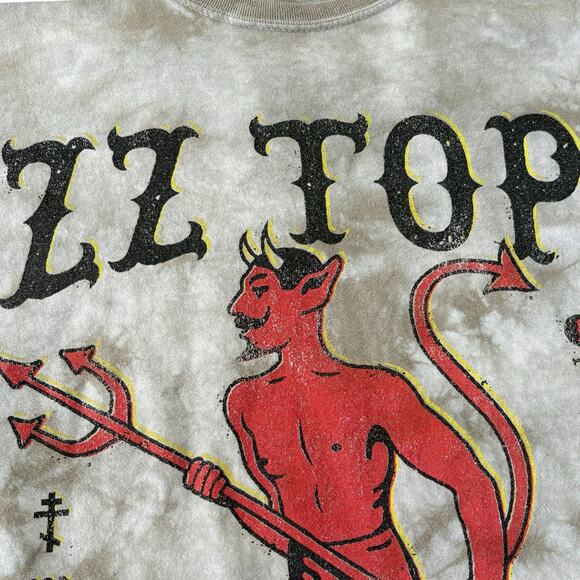ZZ Top Tonnage Tour Graphic Band Tee Small Tie Dye Devil Vintage Style Gray - Picture 2 of 5